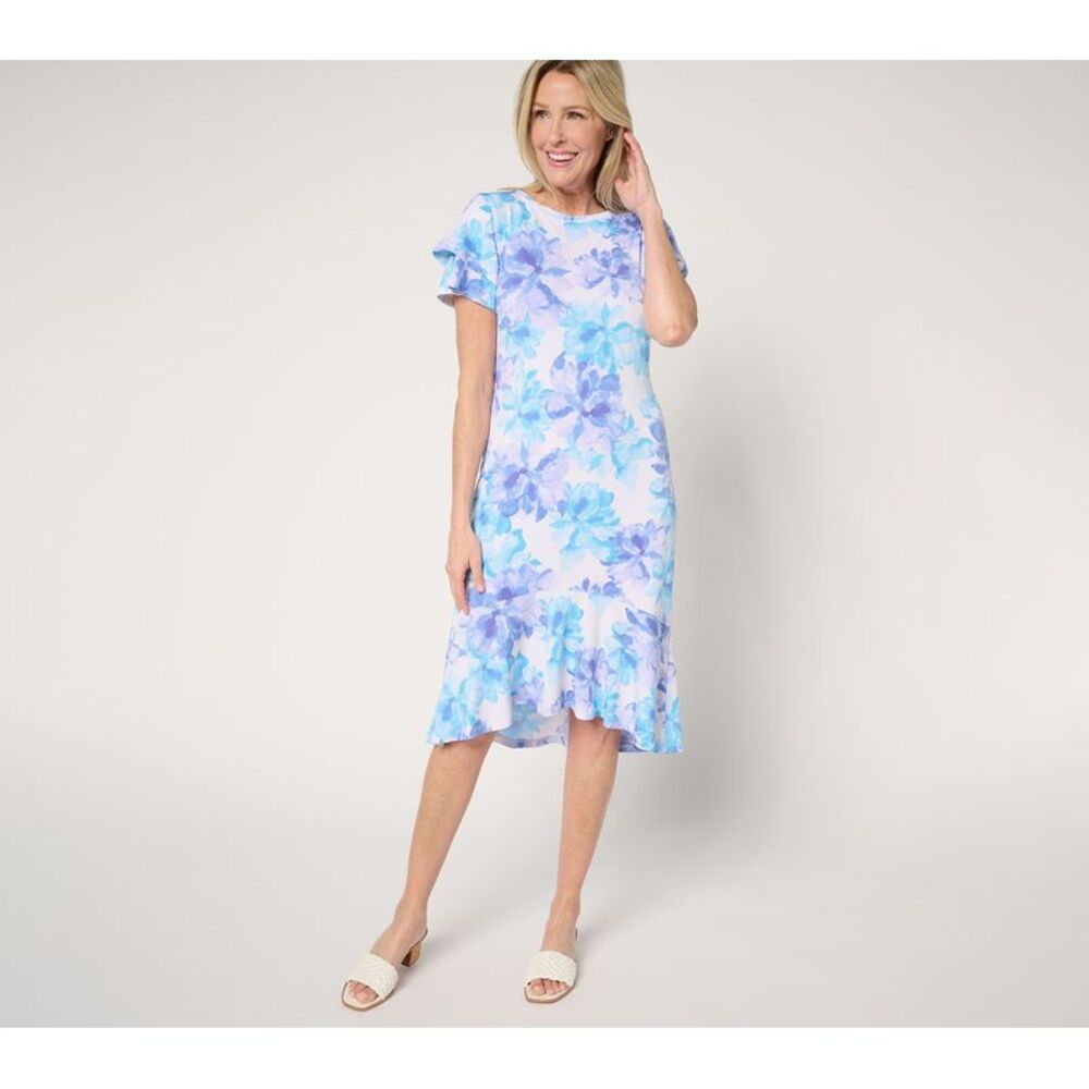 SUNNYLiFE Women's Dress Sz M Caviar Crepe Ruffle Detail Blue